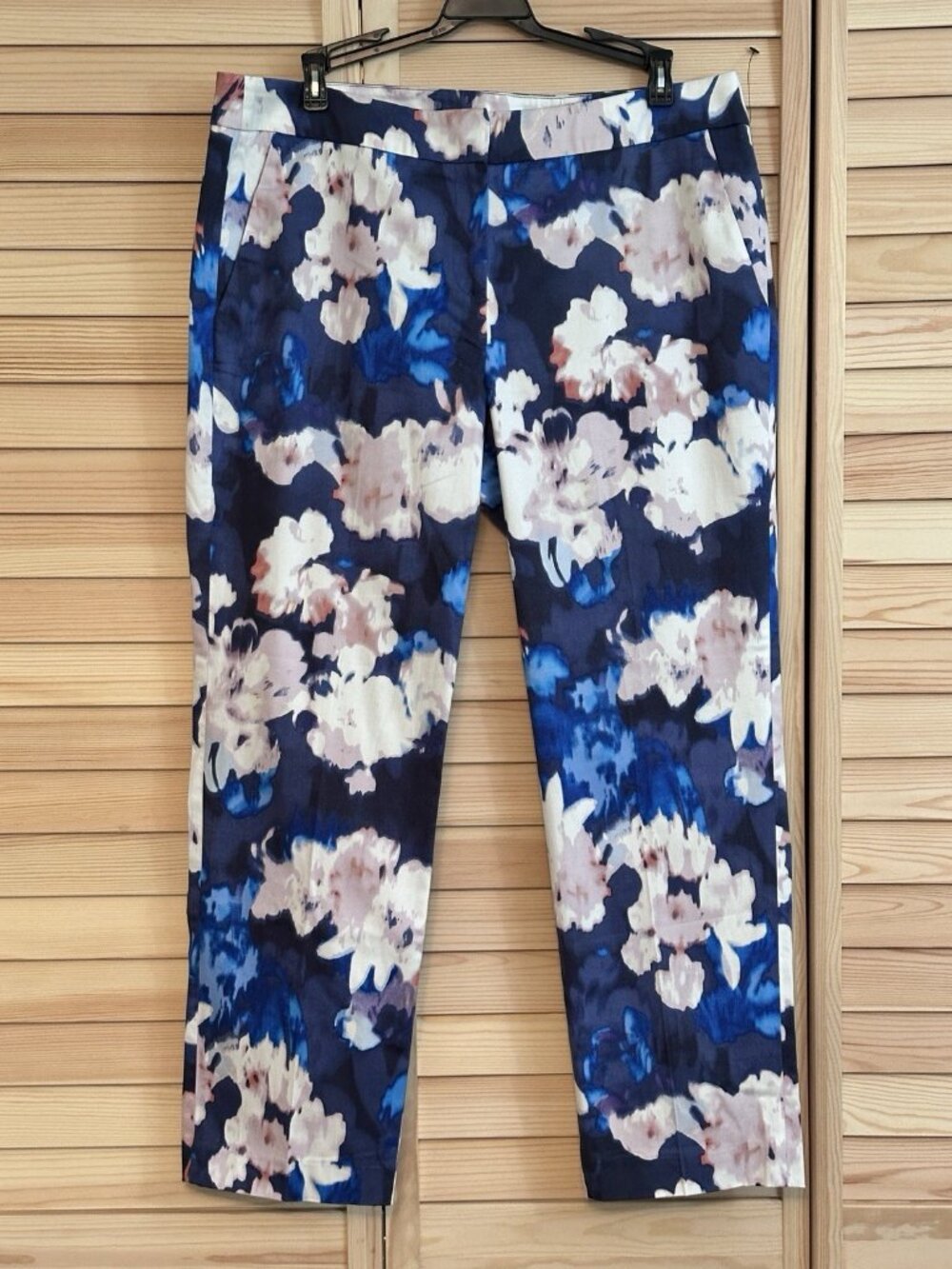 NWT St. Tropez West Floral Cotton Pants Women 12 Watercolor Summer Vacation‎